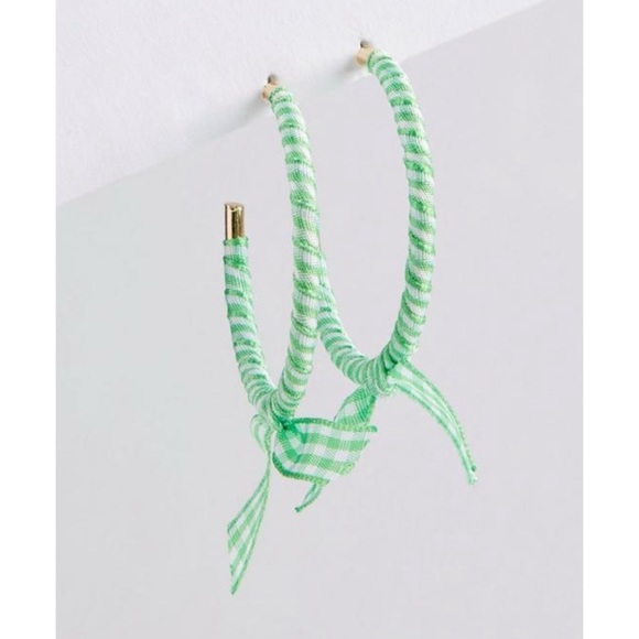 π Green White Gingham Fabric Bow Hoop Earrings NWT Torrid New! - Picture 3 of 3